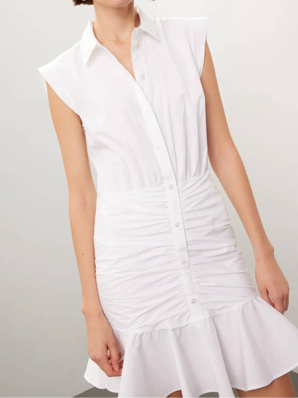 Veronica Beard Bell Sleeveless Ruched Stretch Poolin Dress White 12 Grad Wed